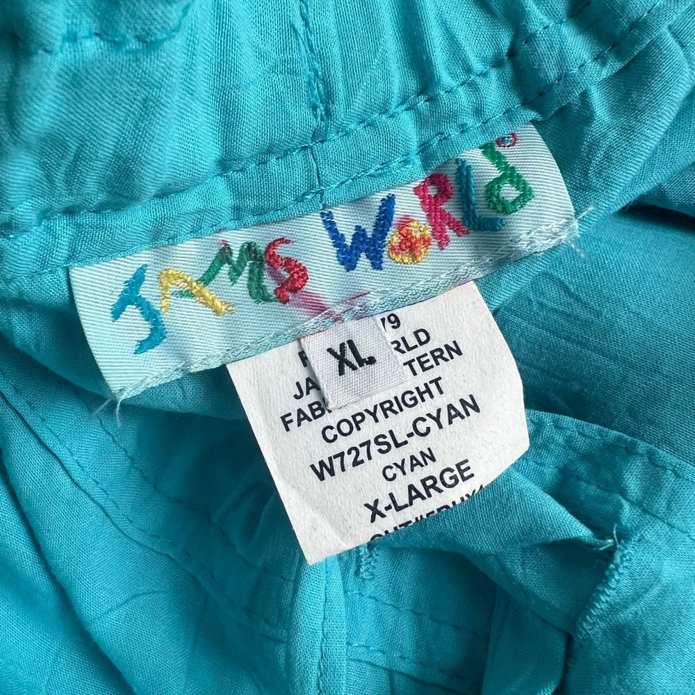 Jams World Pants Solid Rayon Cyan Blue Curacao Womens Size XL New Wide Leg - Picture 8 of 15